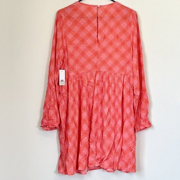 NWT BP Print Long Sleeve Dress in Pink and Orange Plaid - Size: Large - Picture 6 of 6